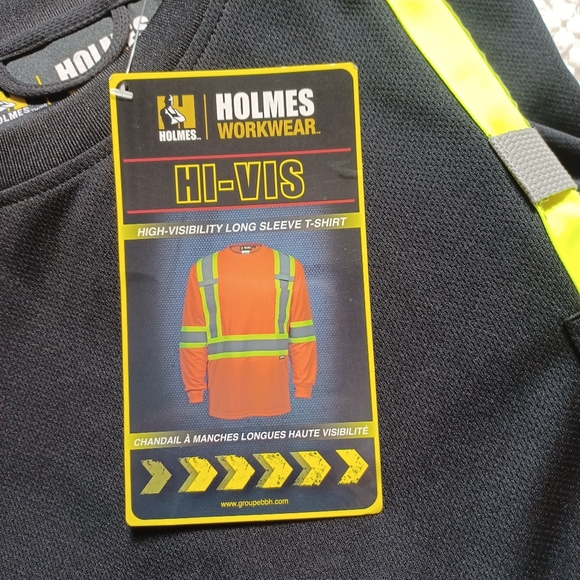 NWT Holmes Workwear Hi-Vis Long sleeve tshirt men's XL Black reflective - Picture 9 of 11